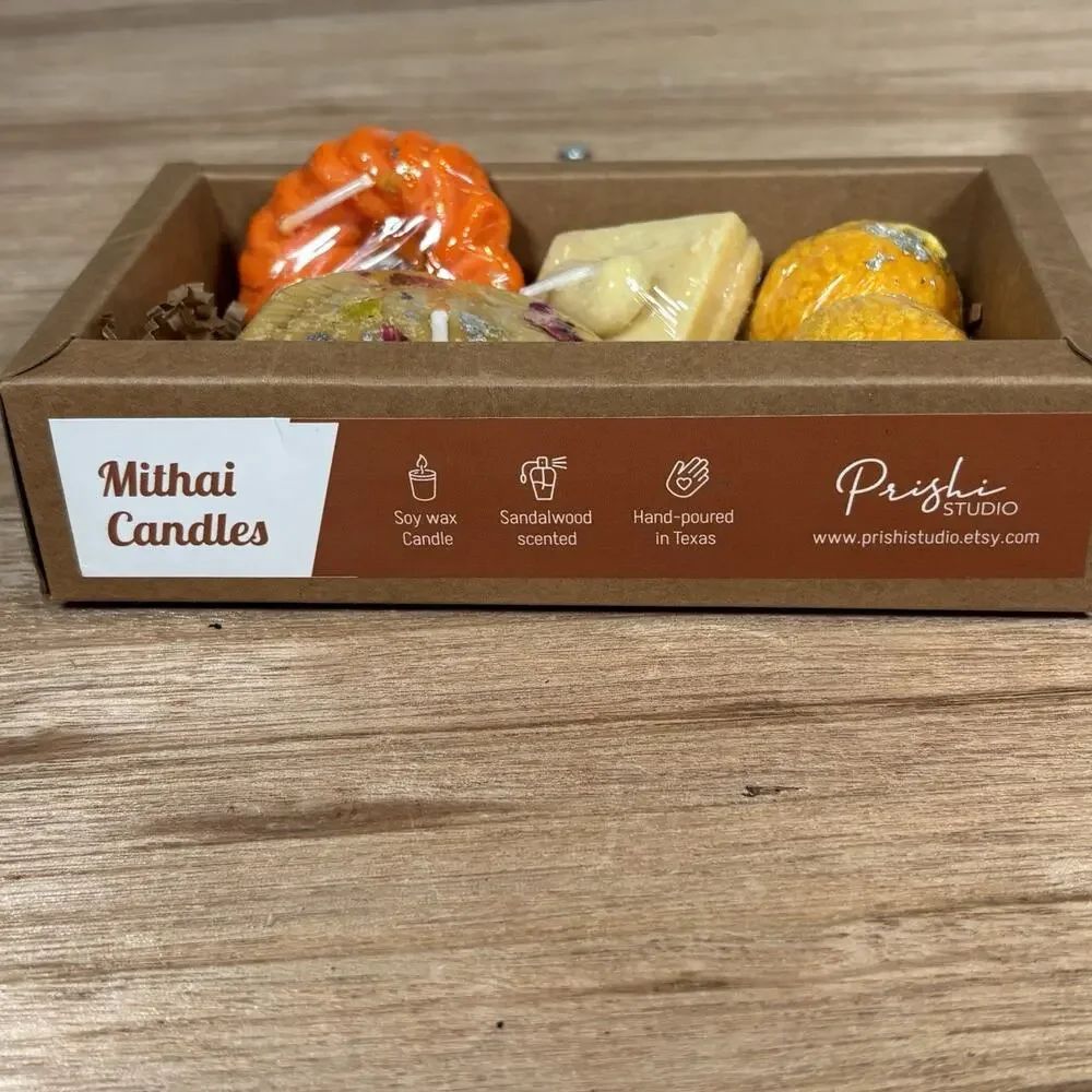 Set Of 5 Mithai Candles from Prish Studio- Hand Poured, Soy Wax Sandalwood Scent